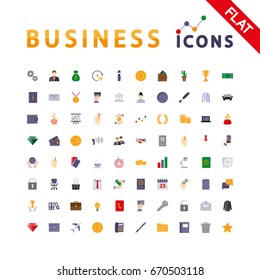 Business. Universal icon set for web and mobile application. Vector illustration on a white background. Flat design style.