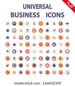 Business. Universal icons Set for web and mobile application. Vector illustration of a button with a long shadow. Flat design style.