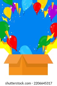 Business unpack, package unboxing parcel template. Vector cartoon creative background concept. Holiday gift box unwrap.