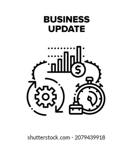 Business Update Vector Icon Concept. Business Update Technology And Strategy, Running Time For Updating Data And Analyzing Financial Market Chart. Upgrade Software Version Black Illustration