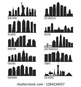 Business USA Cities Most Famous Skyline City Silhouette Design Collection Set Pack