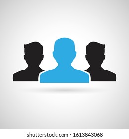 Business User Icon. Users Group Icon. Social Community Icon. Business Man friends. Icons for People, Social Media, Teamwork concept. Blue Manager User Highlight. Flat style design Pictogram icon.