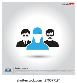 Business User Icon. Users Group Icon. Social Community Icon. Business Man friends. Icons for People, Social Media, Teamwork concept. Blue Manager User Highlight. Flat style design Pictogram icon.