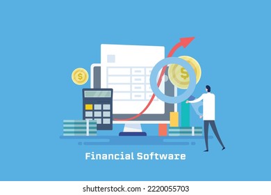 Business using financial software, Online financial solution and service, financial growth calculation - vector background with icons