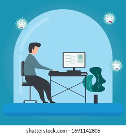 business  using a laptop a hand drawn style vector design flat  illustrations.Working at home to prevent virus infection
Working  at desks Vector illustration of students studying at home