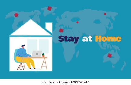 business  using a laptop a hand drawn style vector design flat  illustrations. Working at home to prevent virus infection. Working  at desks Vector of students studying at home