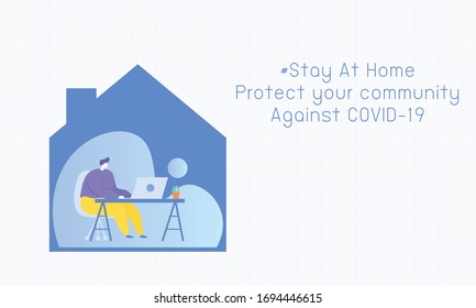 business  using a laptop a hand drawn style vector design flat  illustrations. Working at home to prevent virus infection. Working  at desks Vector of students studying at home