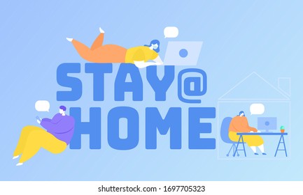 business  using a laptop a hand drawn style vector design flat  illustrations. Working at home to prevent virus infection. Working  at desks Vector of students studying at home Physical Distancing