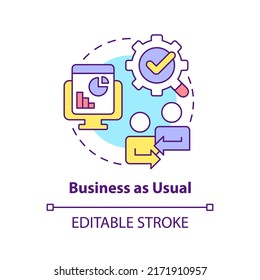 Business as usual concept icon. Manage and maintain. Stage of merger abstract idea thin line illustration. Isolated outline drawing. Editable stroke. Arial, Myriad Pro-Bold fonts used