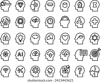 Business valid line vector brain icon collection