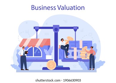 Business valuation concept. Appraisal services, selling and buying a company. Business investing and financial success idea. Isolated flat vector illustration