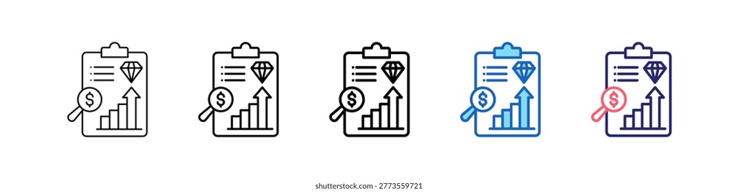 Business Valuation Icon In 5 Different Styles Set Collection.