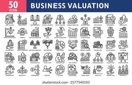 Business Valuation icon set collection. Simple line vector.