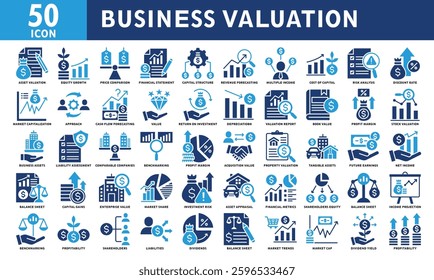 Business Valuation icon set collection. Simple color fill vector.