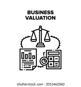Business Valuation Vector Icon Concept. Business Valuation And Analyzing, Counting Annual Income And Calculate Profit, Financial Report Researching For Valuate Company Black Illustration