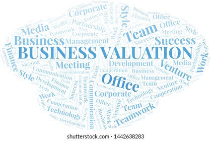 Business Valuation word cloud. Collage made with text only.