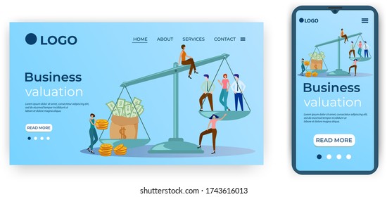 Business valuation.Template for the user interface of the site's home page.Landing page template.The adaptive design of the smartphone.vector illustration.