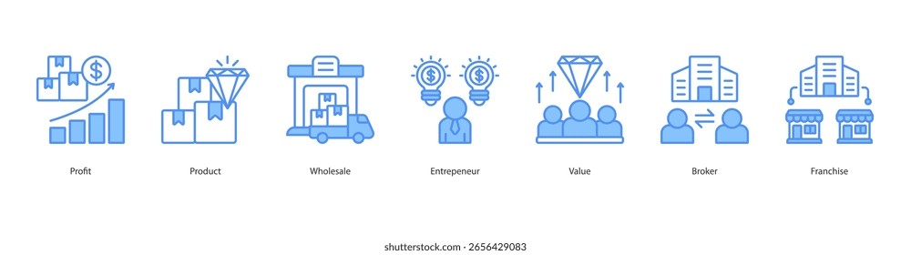 Business Value banner web icon set vetorial illustration concept with icon of Profit, Product, Wholesale, Value, Broker, Franquia