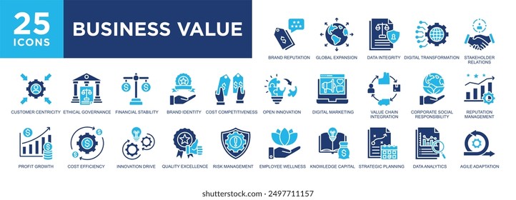 Business Value, growth, strategy, management, company, investment icon set. icons collection. Simple vector illustration