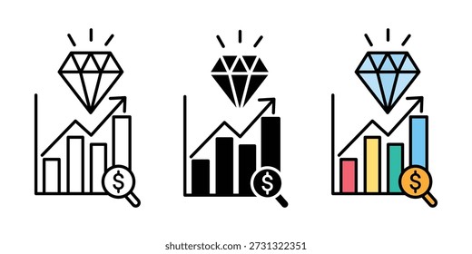 ícone Valor comercial 3 estilos diferentes vetor. valor Ícone de criação definir vários estilos. Vetor de ícone de valor comercial para estratégia, crescimento, lucro, desempenho e uso de design empresarial profissional