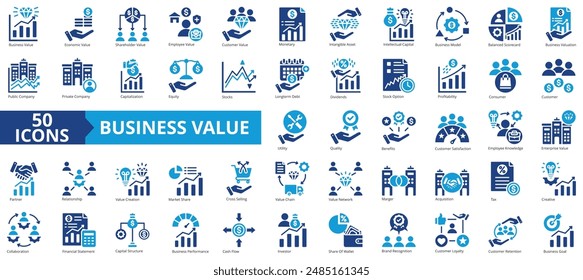 Business value icon collection set. Containing economic,shareholder,employee,customer,monetary,equity,profitability icon. Simple flat vector illustration.