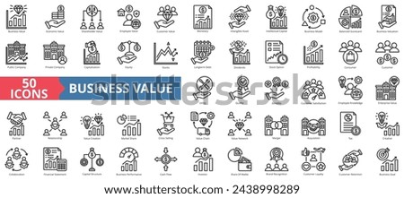 Business value icon collection set. Containing economic,shareholder,employee,customer,monetary,equity,profitability icon. Simple line vector illustration.
