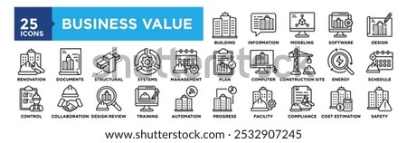 Business Value icon collection set. Containing design business, value, strategy, growth, management