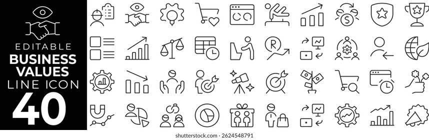 Business Value icon set with editable stroke. Business value thin line icon collection. Vector illustration