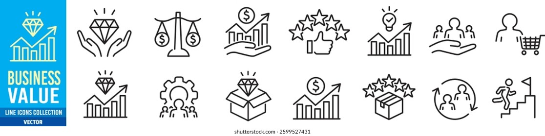 Business value icons set vector illustration. Core value editable line icon set.