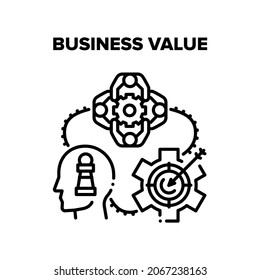 Concepto de icono del vector de aumento del valor comercial. Pensamiento De Empresarios Y Desarrollo De Estrategia Para Aumentar El Valor De Las Empresas, Intercambio De Ideas De Las Empresas Y Proceso Para Lograr Los Objetivos De Logro Ilustración Negra