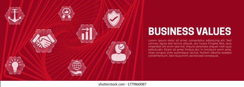 Business Values Abstract Banner Background with Icons