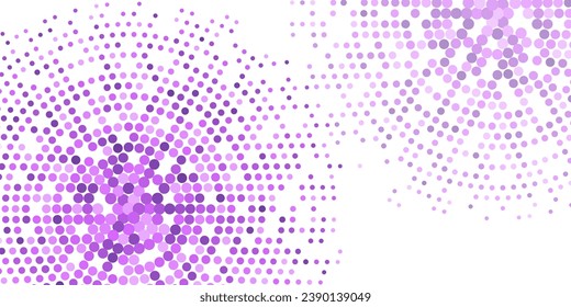 Business vector abstract purple background frame of dots. Circular energy ornament of mosaic curb. Pattern of particle flux dots, particles, molecules. Banner for presentations, technology, medicine