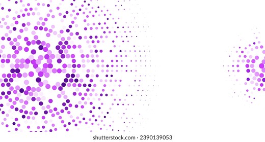 Vector de negocio abstracto marco de fondo púrpura de puntos. Ornamento circular brillante de curbio de mosaico. Patrón de puntos de flujo de partículas, partículas, moléculas. Banner para presentaciones, tecnología, medicina