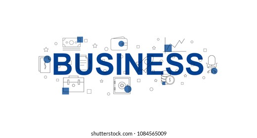 Business vector banner. Word with line icon. Vector background