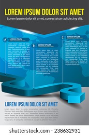 Business vector blue background with three step and with continents
