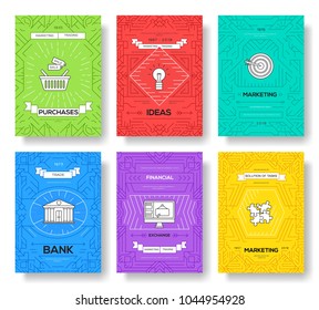 Business vector brochure cards thin line set. Marketing template of flyear, magazines, posters, book cover, banners. Layout outline illustrations modern 