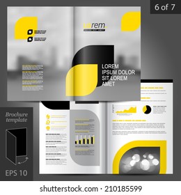 Business Vector Brochure Template Design With City, Black And Yellow Geometric Elements
