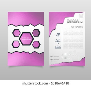 Business vector. Brochure template layout, cover design annual report, magazine, flyer in A4 with red flying triangles, square, circles, flower, polygons for science, teamwork. Abstract