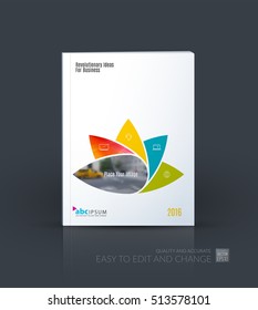 Business vector. Brochure template layout, cover design annual report, magazine, flyer in A4 with coloutful geometric flower shapes, polygons for science, natural organic idea. Abstract design.