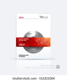 Business vector. Brochure template layout, cover design annual report, magazine, flyer in A4 with red geometric round shapes, circles, rectangle for science, travel. Abstract creative design.