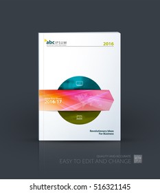 Business vector. Brochure template layout, cover design annual report, magazine, flyer in A4 with colourful geometric round shapes, circles, rectangle for science, travel. Abstract creative design.