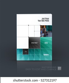 Business vector. Brochure template layout, cover design annual report, magazine, flyer in A4 with green rectangular shapes, squares, lines, rounds for IT, business, building. Abstract