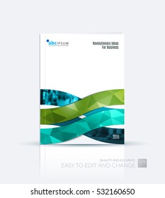 Business vector. Brochure template layout, cover design annual report, magazine, flyer in A4 with wave soft shapes, and lines for IT, business, beauty. Abstract art.