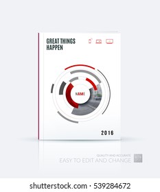Business vector. Brochure template layout, cover design annual report, magazine, flyer in A4 with particles, circles, segments of rounds for IT, business, strategy, finance. Abstract art.