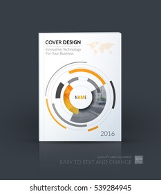 Business vector. Brochure template layout, cover design annual report, magazine, flyer in A4 with yellow particles, circles, segments of rounds for IT, business, strategy, finance. Abstract art.