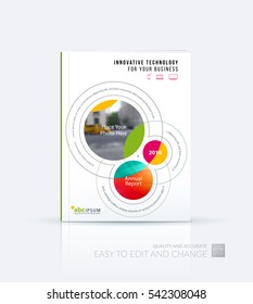 Business vector. Brochure template layout, cover design annual report, magazine, flyer in A4 with rounds, circles, soft lines for IT, business, technology. Abstract art.