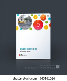 Business vector. Brochure template layout, cover design annual report, magazine, flyer in A4 with points circles dots for IT, business, beauty. Soft abstract art with overlay effect.