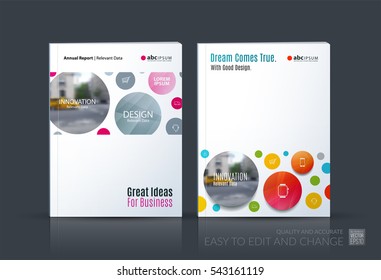 Business vector. Brochure template layout, cover design annual report, magazine, flyer in A4 with points circles dots for IT, business, beauty. Soft abstract art with overlay effect. Set