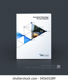 Business vector. Brochure template layout, cover design annual report, magazine, flyer in A4 with triangles, polygons for PR, business, tech. Abstract art with overlay effect.