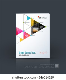 Business vector. Brochure template layout, cover design annual report, magazine, flyer in A4 with triangles, polygons for PR, business, tech. Abstract art with overlay effect.